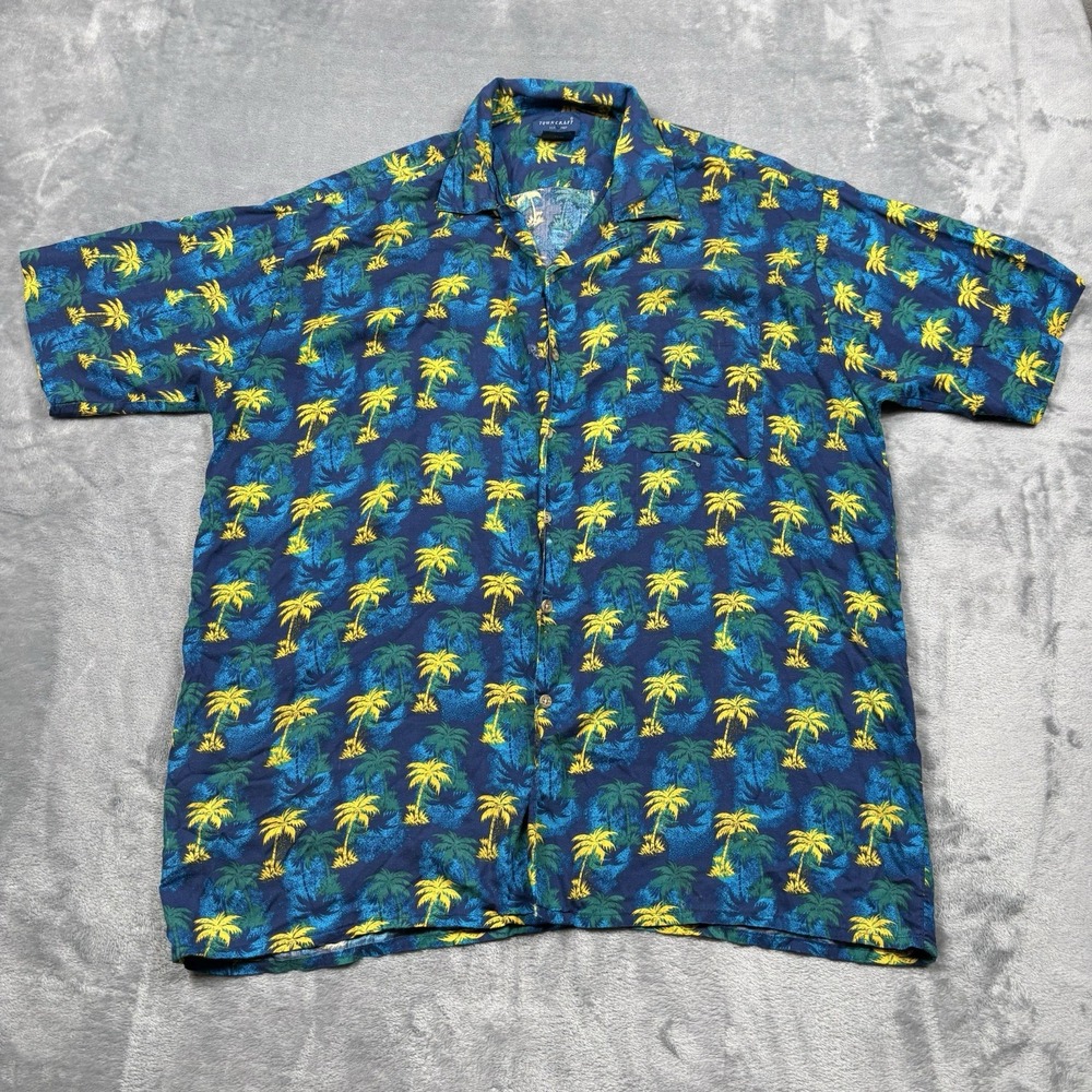 Vintage 80s Hawaiian Shirt TownCraft JC Penney Palm Tree Hawaii Camp Mens Large